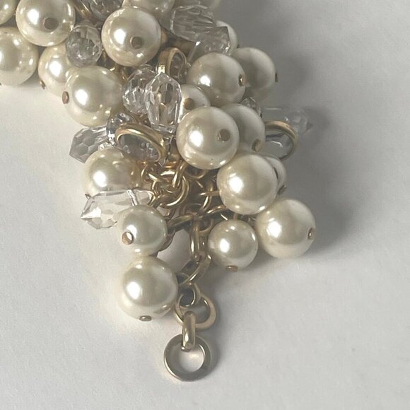 J Crew Faux Pearl Crystal Bracelet Gold Chain Cluster Statement Clasp Wedding - Picture 8 of 10